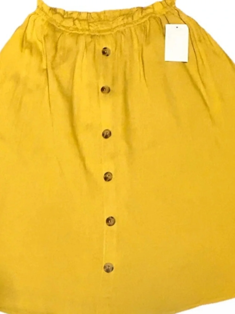 NWT Tulip B Button-Front Mustard Midi Skirt Elastic Waist Lined Pockets - Picture 5 of 7
